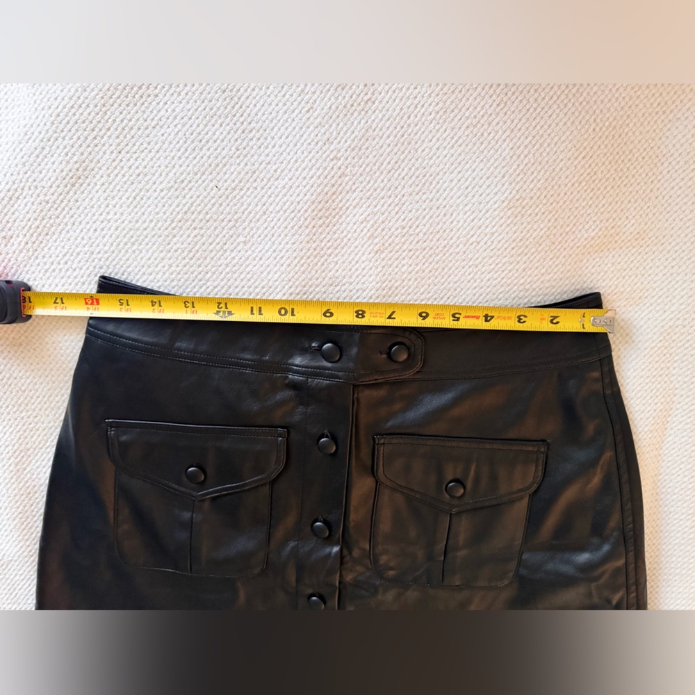 CATO Black Faux Leather Mini Skirt w Front Pockets & Buttons - Picture 9 of 10